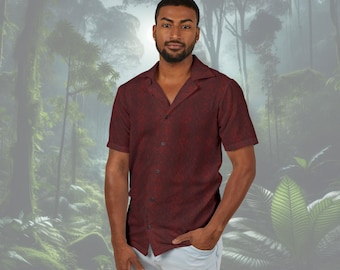 Red Snake Skin Button-Up Shirt - Reptile Print, High-End Style for Festivals, Parties, Date Nights, and Events - Lightweight & Tailored