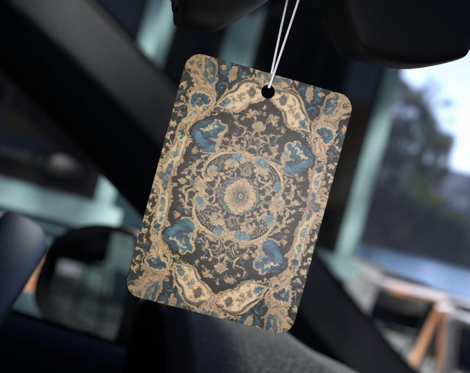 Persian Design Car Air Freshener – New Car Fragrance, Vintage Boho Rearview Mirror Tag, Oriental Rug Style Auto Decor, Gift for Drivers