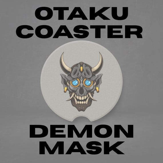 Otaku Demon Mask Car Coaster, Japanese Art Car Accessory, Stone Cup Holder Insert, Road Trip Gift, Asian Decor, Travel Coaster, Car Gift