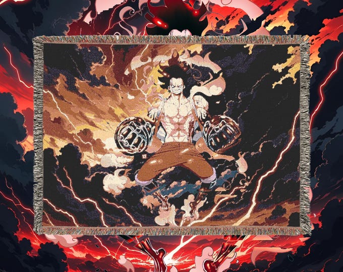 Anime & Manga Woven Blanket - Otaku Room Decor, Cozy Throw Gift, Wall Tapestry or Couch Accent, 100% Cotton with Fringe, Home/Game Decor