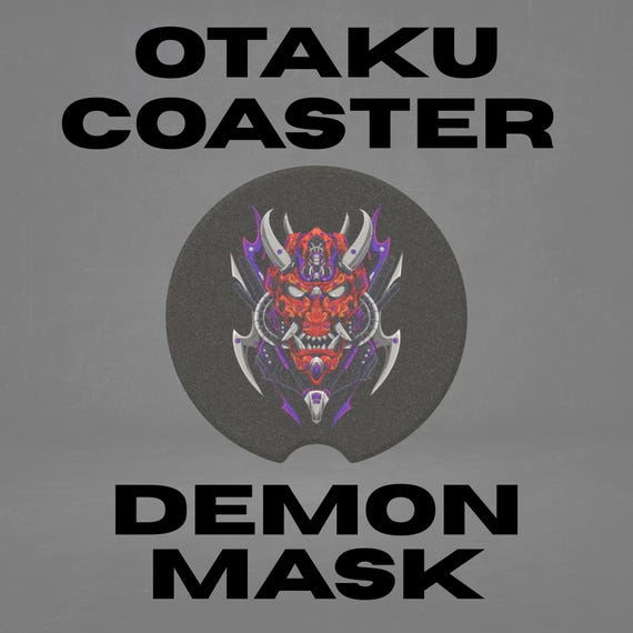 Otaku Demon Mask Car Coaster, Japanese Art Car Accessory, Stone Cup Holder Insert, Road Trip Gift, Asian Decor, Travel Coaster, Car Gift