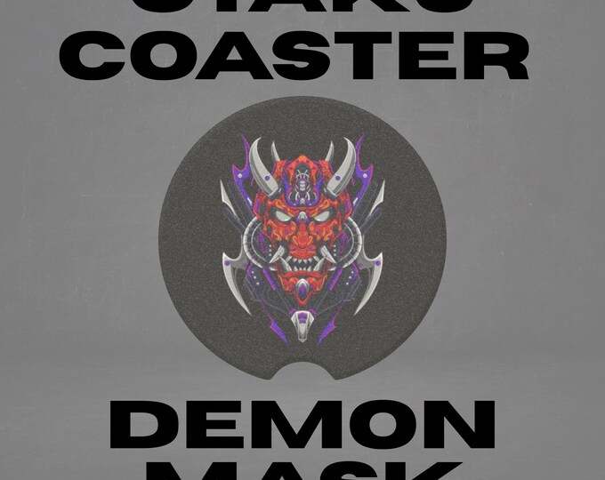 Otaku Demon Mask Car Coaster, Japanese Art Car Accessory, Stone Cup Holder Insert, Road Trip Gift, Asian Decor, Travel Coaster, Car Gift