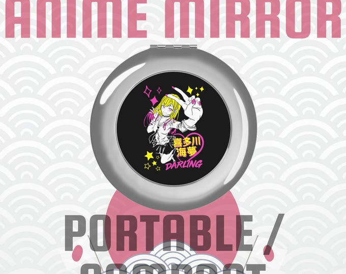 Anime Travel Mirror, Compact Pocket Mirror with Japanese Art, Kawaii Makeup Gift, Otaku Travel Accessory, Tokyo Japan Souvenir Must-Have