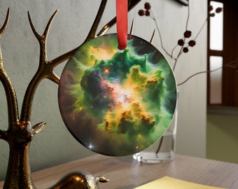 Green Space Galaxy Design Acrylic Ornament With Glossy Finish for Space Lovers, Celestial Ornament Gift for Him or Her, Space Dad gift