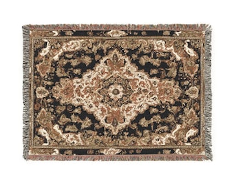 Abstract Persian design - Woven 100% Premium Cotton Throw Blanket with Colorful Fringe - Cozy Home Decor, Wall Tapestry, or Couch Accent