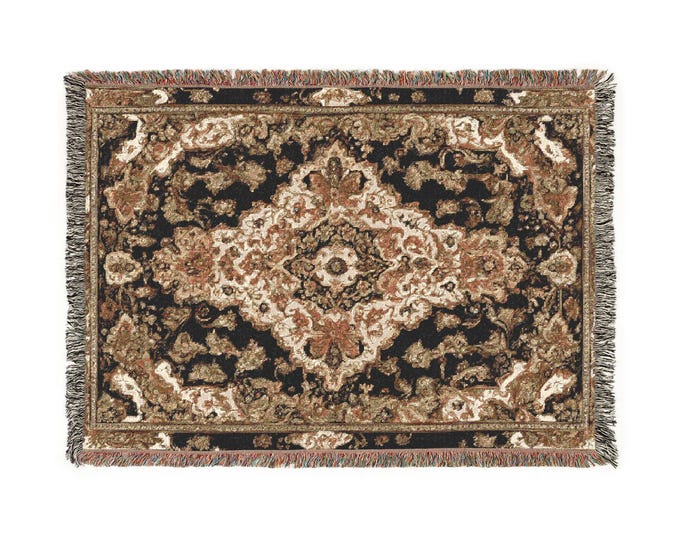 Abstract Persian design - Woven 100% Premium Cotton Throw Blanket with Colorful Fringe - Cozy Home Decor, Wall Tapestry, or Couch Accent