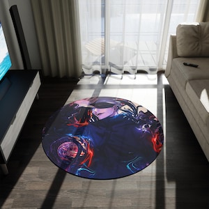 Anime & Manga Round Rug – 60&quot; Otaku Room Decor, Gaming Floor Mat, Anime Watch Party Gift, Durable Chenille Rug for Bedroom or Den