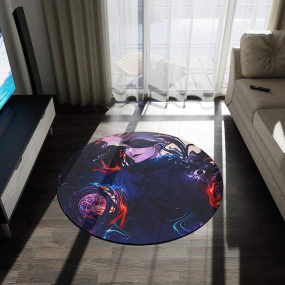 Anime & Manga Round Rug – 60" Otaku Room Decor, Gaming Floor Mat, Anime Watch Party Gift, Durable Chenille Rug for Bedroom or Den