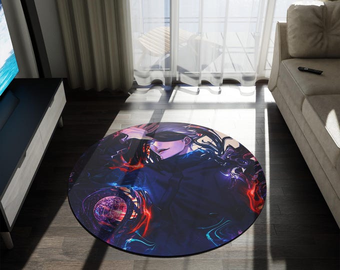 Anime & Manga Round Rug – 60" Otaku Room Decor, Gaming Floor Mat, Anime Watch Party Gift, Durable Chenille Rug for Bedroom or Den