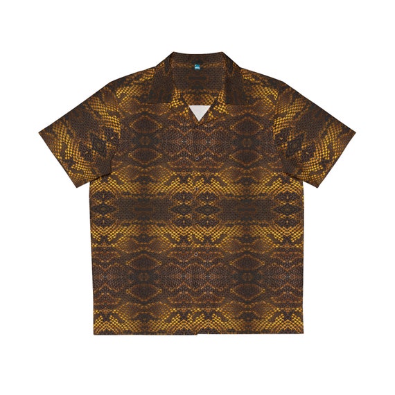 Black Gold Snake Skin Pattern Short sleeve button-up for going out - Stylish Reptile-Inspired shirt - Rave, Festival outfit, Streetwear