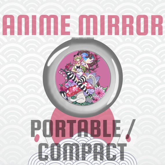 Anime Travel Mirror, Compact Pocket Mirror with Japanese Art, Kawaii Makeup Gift, Otaku Travel Accessory, Tokyo Japan Souvenir Must-Have