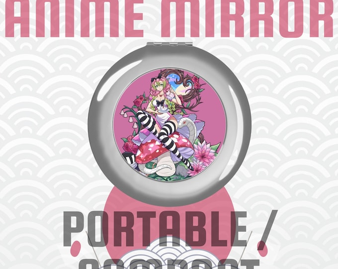 Anime Travel Mirror, Compact Pocket Mirror with Japanese Art, Kawaii Makeup Gift, Otaku Travel Accessory, Tokyo Japan Souvenir Must-Have
