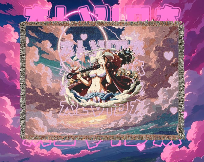 Anime & Manga Woven Blanket - Otaku Room Decor, Cozy Throw Gift, Wall Tapestry or Couch Accent, 100% Cotton with Fringe, Home/Game Decor