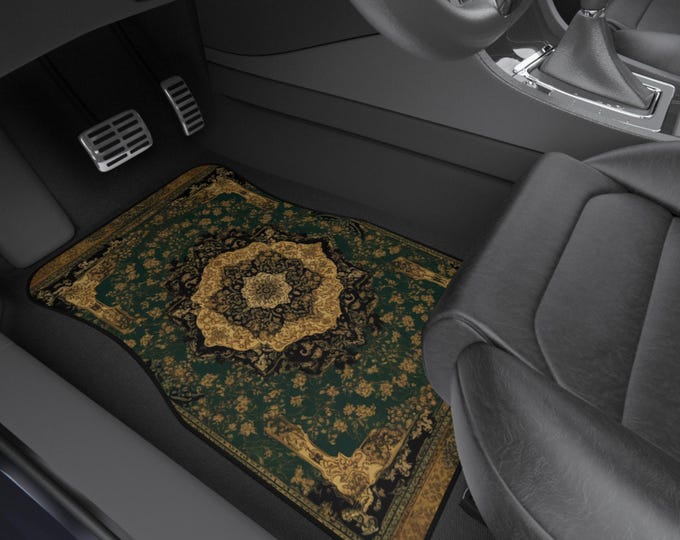 Green Persian-Inspired Car Mats - Set of 4 - Custom Car Mats With Non-Slipping Backing - Luxury Car Mats - Elegant Car Mats for Men & Women