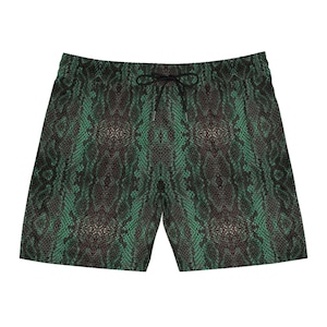 Short de bain noir vert motif peau de serpent pour homme mi-longueur - Shorts élégants inspirés des reptiles - Short rave, Streetwear et Short rave