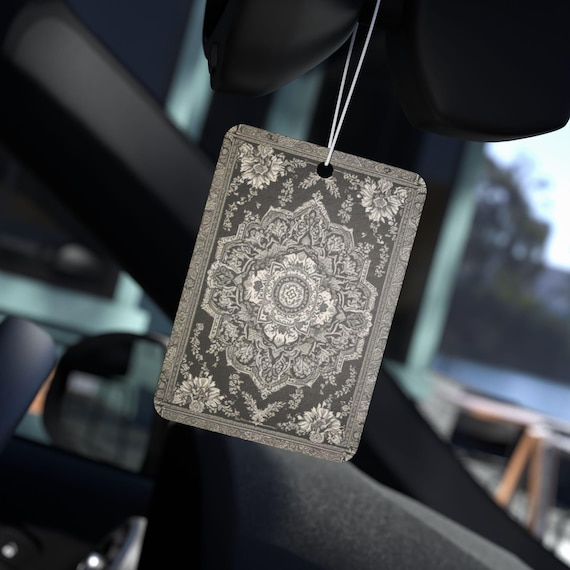 Persian Design Car Freshener – Black Ice Scent, Vintage Boho Auto Decor, Rearview Mirror Tag, Oriental Rug Style, Gift for Drivers