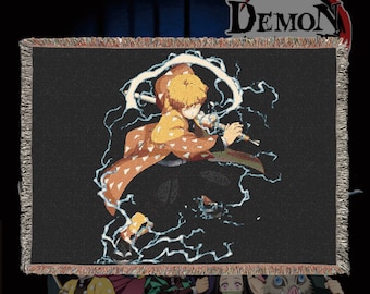 Anime & Manga Woven Blanket – 100% Cotton Throw with Fringe, Otaku Room Decor, Cozy Anime Gift, Wall Tapestry or Couch Accent