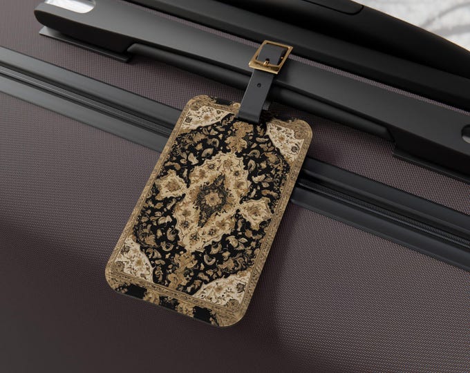 Persian Rug Luggage Tag for Suitcases & Backpacks, Vintage Travel Accessory, Boho Bag Tag, Gift for Travelers, Unique Baggage ID Tag