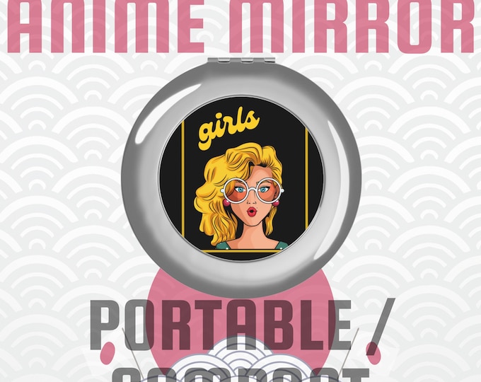 Anime Travel Mirror, Compact Pocket Mirror with Japanese Art, Kawaii Makeup Gift, Otaku Travel Accessory, Tokyo Japan Souvenir Must-Have