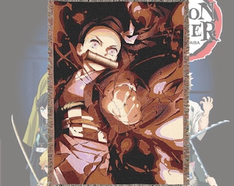 Anime & Manga Woven Blanket – 100% Cotton Throw with Fringe, Otaku Room Decor, Cozy Anime Gift, Wall Tapestry or Couch Accent