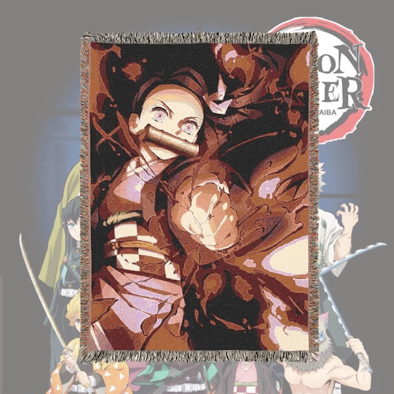 Anime & Manga Woven Blanket – 100% Cotton Throw with Fringe, Otaku Room Decor, Cozy Anime Gift, Wall Tapestry or Couch Accent