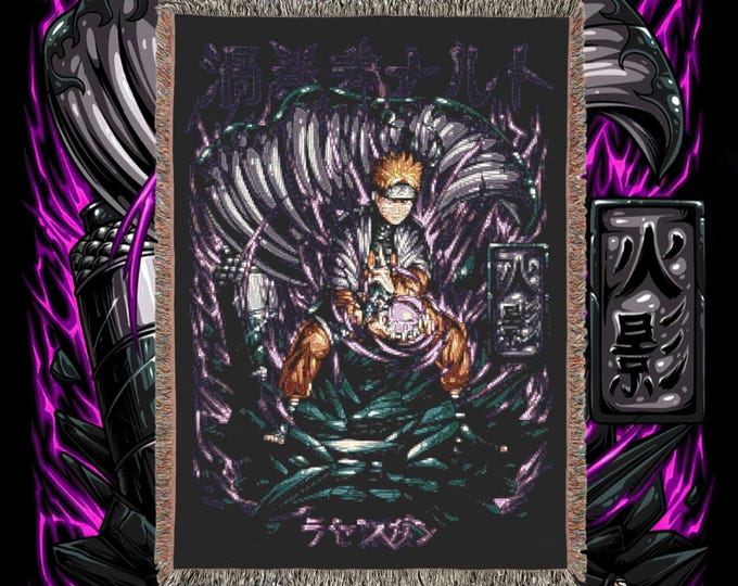 Anime & Manga Blankets - Woven 100% Premium Cotton Anime Throw Blanket with Colorful Fringe - Cozy Home Decor, Wall Tapestry, Gift