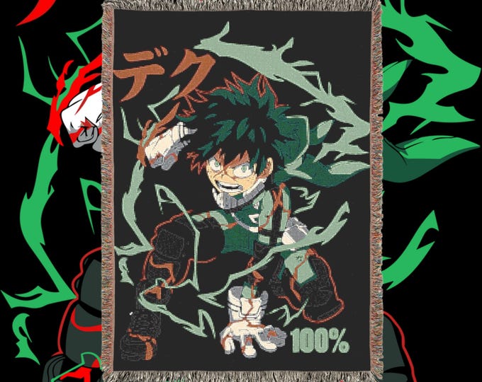 Anime Woven Blanket - Woven 100% Premium Cotton Anime Throw Blanket with Colorful Fringe - Cozy Home Decor, Wall Tapestry, Gamer gift