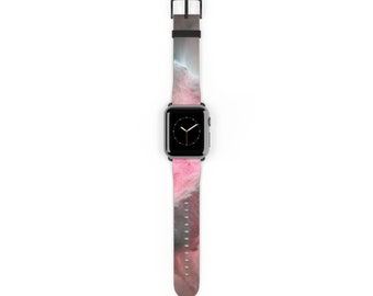 Pink Space Design, Faux Leather Watch band compatible with Apple Watch series 1-9 SE and Ultra Galaxy Designs Gifts for him or her