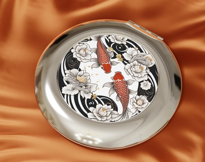 Compact Travel Mirror,  Japanese Koi Fish Design | Japan Travel Must-Have, Portable Makeup Mirror Gift for Travelers, Tokyo Souvenir