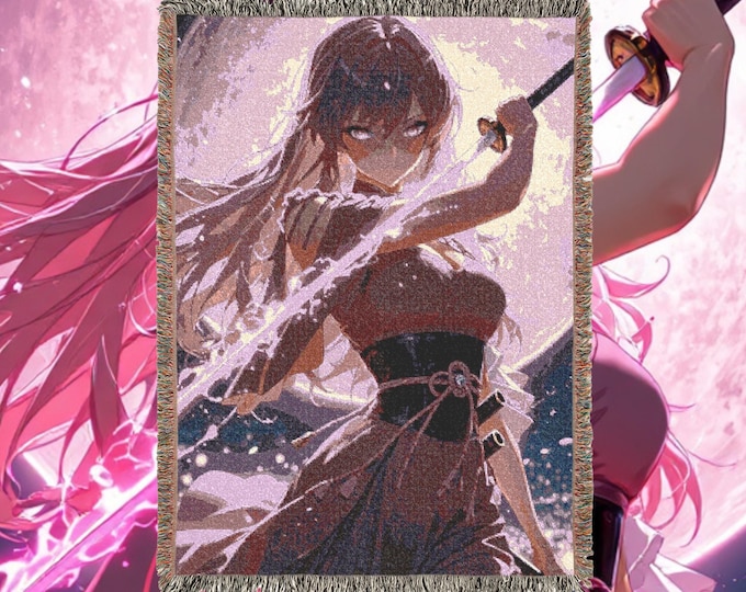 Anime & Manga Woven Blanket  100% Cotton Throw with Fringe, Otaku Room Decor, Cozy Anime Gift,  Wall Tapestry or Couch Accent