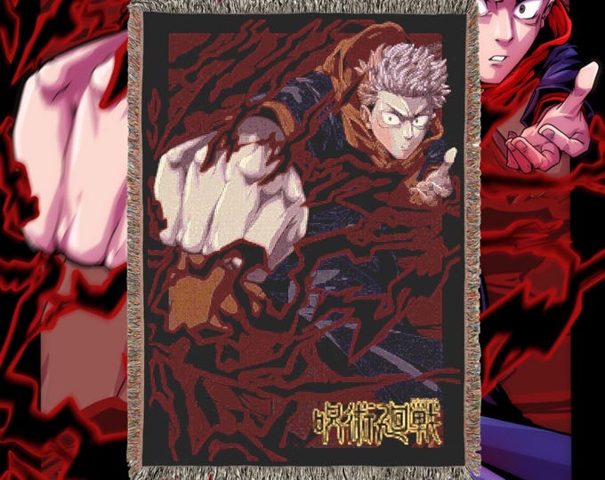 Anime & Manga Blankets - Woven 100% Premium Cotton Anime Throw Blanket with Colorful Fringe - Cozy Home Decor, Wall Tapestry, Gift