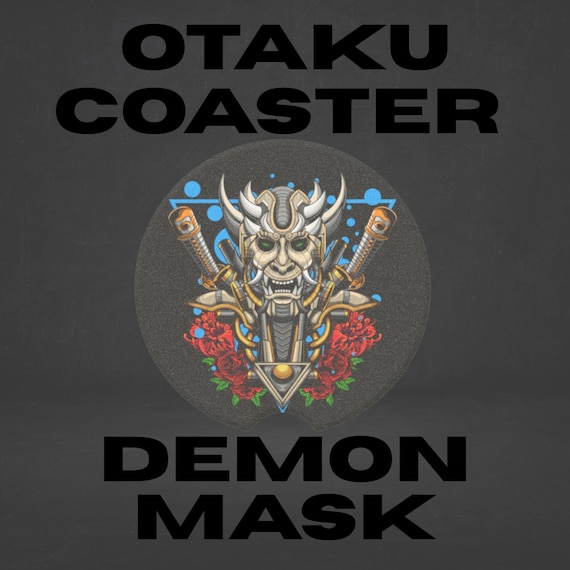 Otaku Demon Mask Car Coaster, Japanese Art Car Accessory, Stone Cup Holder Insert, Road Trip Gift, Asian Decor, Travel Coaster, Car Gift