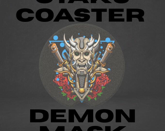 Otaku Demon Mask Car Coaster, Japanese Art Car Accessory, Stone Cup Holder Insert, Road Trip Gift, Asian Decor, Travel Coaster, Car Gift