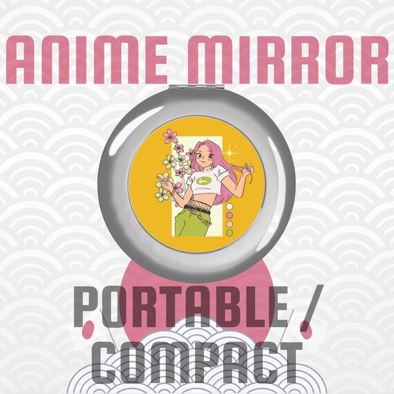 Anime Travel Mirror, Compact Pocket Mirror with Japanese Art, Kawaii Makeup Gift, Otaku Travel Accessory, Tokyo Japan Souvenir Must-Have