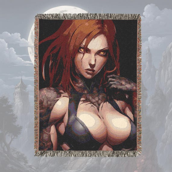 Anime Throw Blankets Vampire Castle Art - Woven 100% Premium Cotton Blanket with Colorful Fringe - Cozy Home Decor, Wall Tapestry, Gift