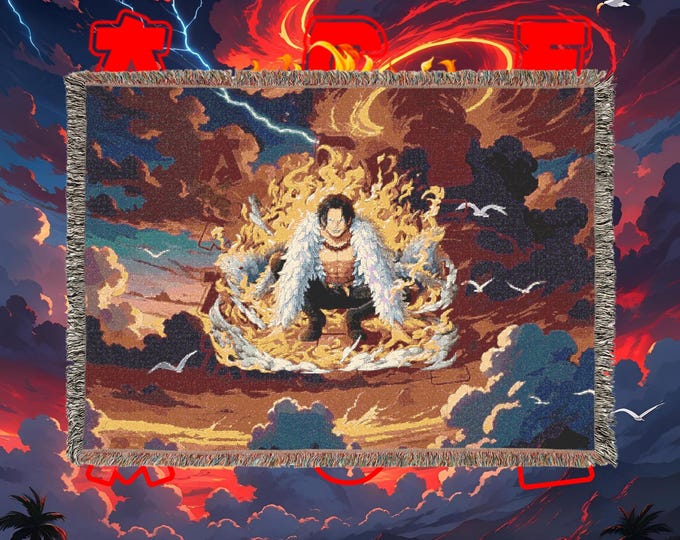 Anime & Manga Woven Blanket - Otaku Room Decor, Cozy Throw Gift, Wall Tapestry or Couch Accent, 100% Cotton with Fringe, Home/Game Decor