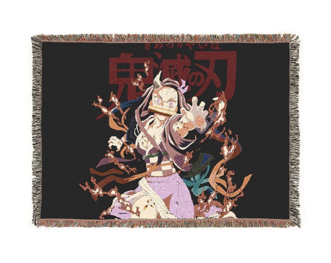 Anime & Manga Woven Blanket - Otaku Room Decor, Cozy Throw Gift, Wall Tapestry or Couch Accent, 100% Cotton with Fringe, Home/Game Decor