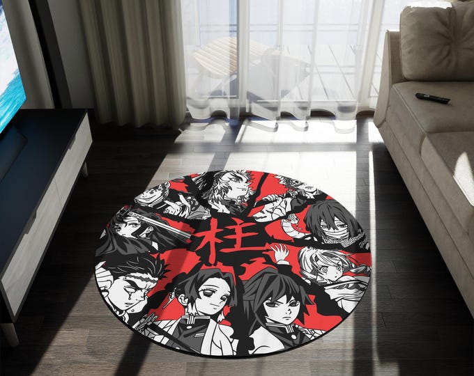 Anime & Manga Round Rug – 60" Otaku Room Decor, Gaming Floor Mat, Anime Watch Party Gift, Durable Chenille Rug for Bedroom or Den