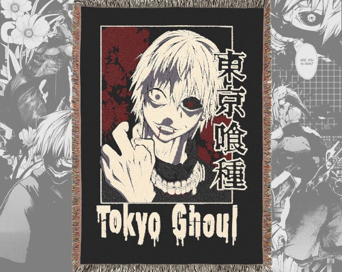 Anime Throw Blanket - Woven Cotton Manga Blanket with Colorful Fringe, Cozy Kawaii Room Decor, Wall Tapestry, Gift for Anime Lovers