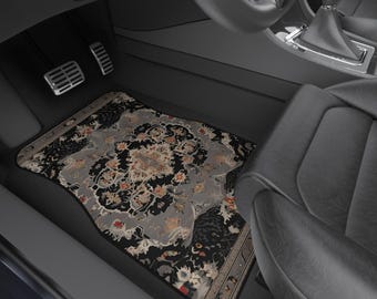 Black Persian-Inspired Car Mats - Set of 4 - Custom Car Mats With Non-Slipping Backing - Luxury Car Mats - Elegant Car Mats for Men & Women