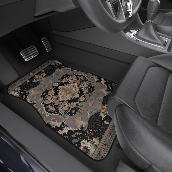 Black Persian-Inspired Car Mats - Set of 4 - Custom Car Mats With Non-Slipping Backing - Luxury Car Mats - Elegant Car Mats for Men & Women