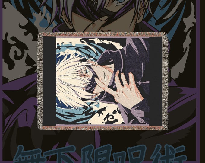 Cozy Anime Blanket 100% Cotton - Manga Throw with Fringe, Kawaii Otaku Gift, Room Decor Wall Tapestry, Cottagecore Couch Accent