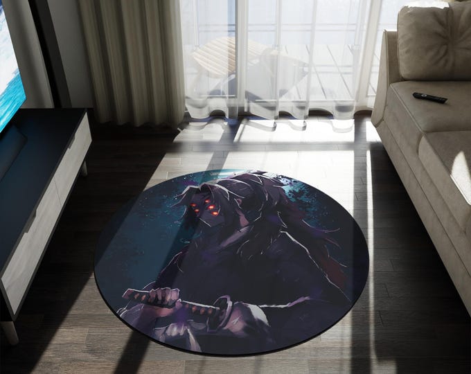 Anime & Manga Round Rug – 60" Otaku Room Decor, Gaming Floor Mat, Anime Watch Party Gift, Durable Chenille Rug for Bedroom or Den