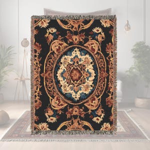 Woven Blanket Persian inspired design - Woven 100% Premium Cotton Throw Blanket with Colorful Fringe - Cozy Home Decor, Wall Tapestry