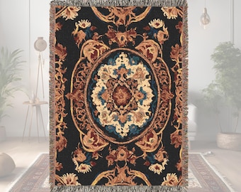 Woven Blanket Persian inspired design - Woven 100% Premium Cotton Throw Blanket with Colorful Fringe - Cozy Home Decor, Wall Tapestry