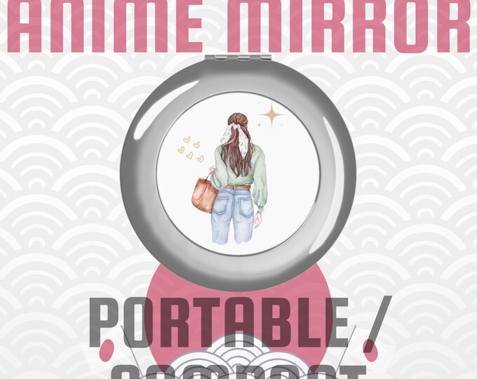 Anime Travel Mirror, Compact Pocket Mirror with Japanese Art, Kawaii Makeup Gift, Otaku Travel Accessory, Tokyo Japan Souvenir Must-Have