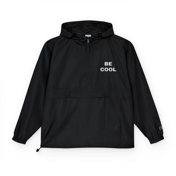 Black Stylish Rain Jacket - "BE COOL" Windbreaker, Streetwear Jacket, Travel Jacket, Outdoor Outerwear, Perfect Unisex Gift