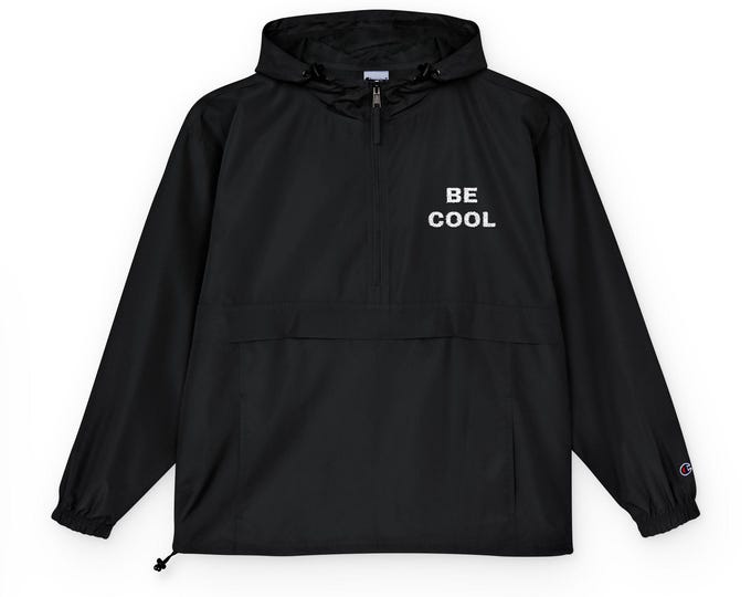 Black Stylish Rain Jacket - "BE COOL" Windbreaker, Streetwear Jacket, Travel Jacket, Outdoor Outerwear, Perfect Unisex Gift