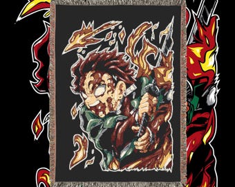 Anime & Manga Blankets - Woven 100% Premium Cotton Anime Throw Blanket with Colorful Fringe - Cozy Home Decor, Wall Tapestry, Gift