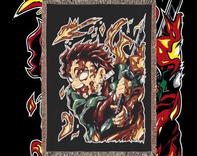 Anime & Manga Blankets - Woven 100% Premium Cotton Anime Throw Blanket with Colorful Fringe - Cozy Home Decor, Wall Tapestry, Gift